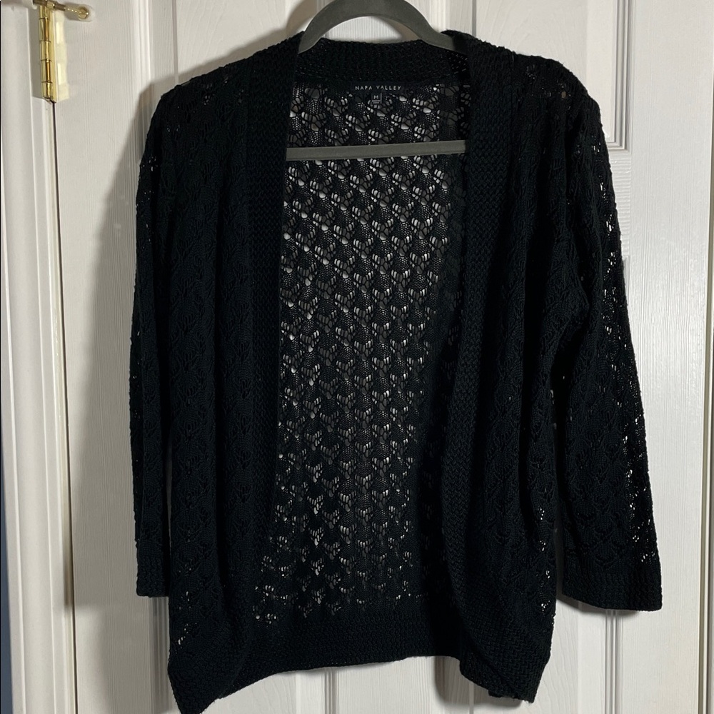 Elegant Black Open-Knit Cardigan